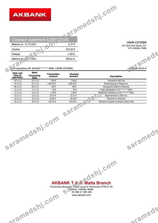 Malta Akbank bank statement